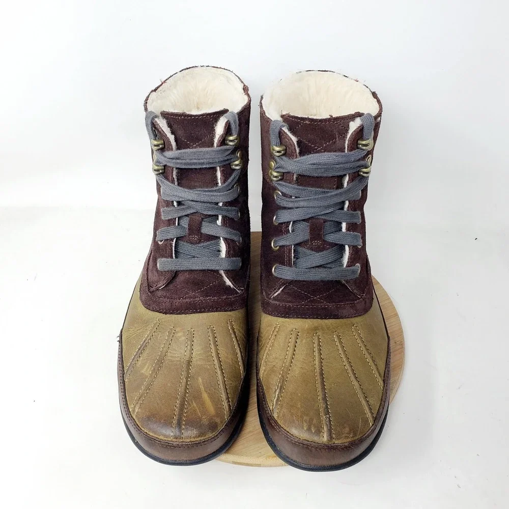 Cole Haan Air Rhone Duck Boot Mens 9.5 Brown Leather Hiker Waterproof Rain Shoes